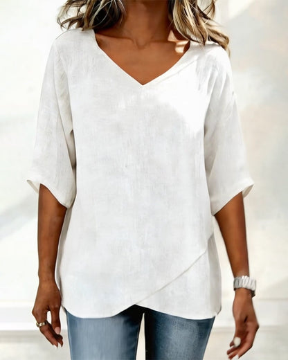 Top Irregular Hem Solid Color V-Neck