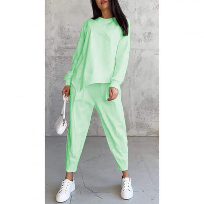 Women's Long-Sleeve Sweatshirt with Irregular Hem and Matching Pants