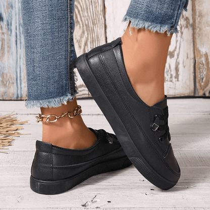 Women's White Lace-Up Flat Orthopedic Shoes - Breathable Soft Insole