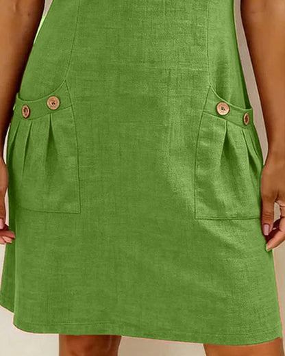 Cotton Linen Dress with Zipper and Pockets