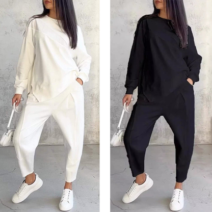 Women's Long-Sleeve Sweatshirt with Irregular Hem and Matching Pants