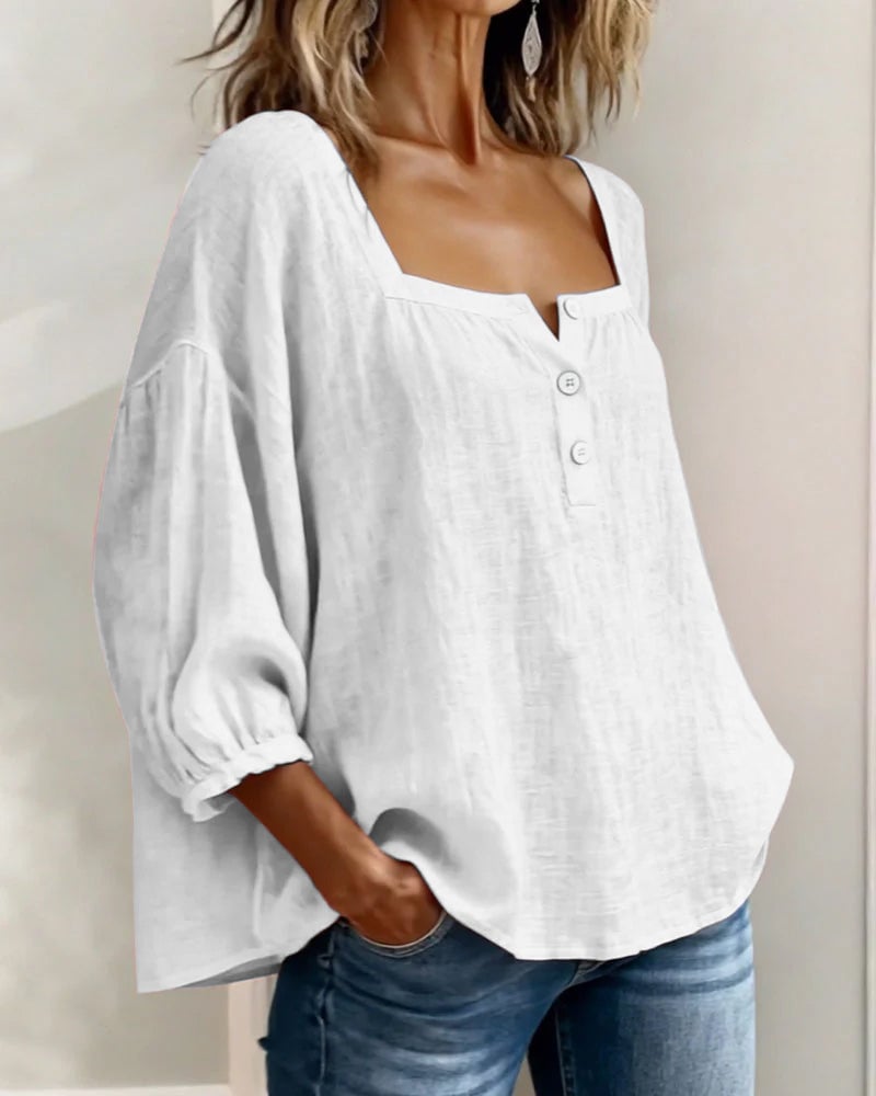 Blouse Simple Square Neck Long Sleeve