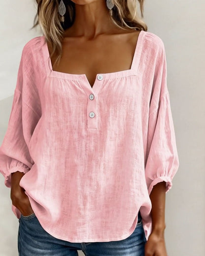 Blouse Simple Square Neck Long Sleeve