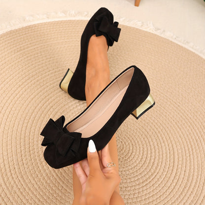 Women’s Fashionable Bow Heels with Elegant Thick Heel