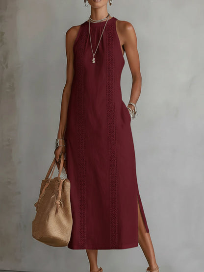 Jimena | Midi Linen Dress with Mao Collar